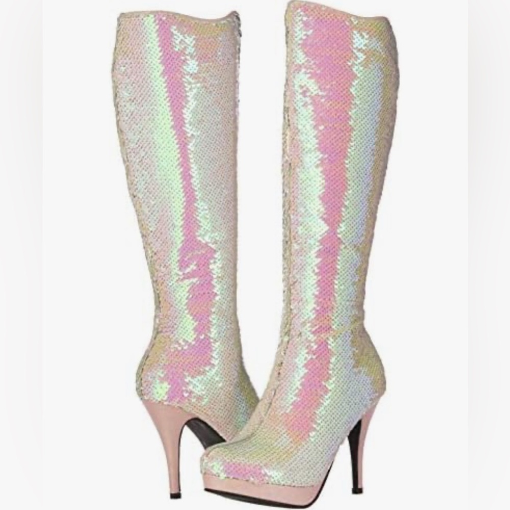 🦋B2G1🦋ELLIE SHOES 4' White Mermaid Flip Sequins Knee High Boot | 421-GILLIAN |
